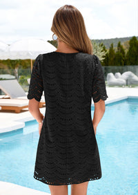 PRETTYGARDEN Women's Summer Casual Short Dresses Embroidered Lace Short Sleeve Boho Mini Dress Beach Vacation Clothes PRETTYGARDEN