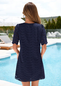 PRETTYGARDEN Women's Summer Casual Short Dresses Embroidered Lace Short Sleeve Boho Mini Dress Beach Vacation Clothes PRETTYGARDEN