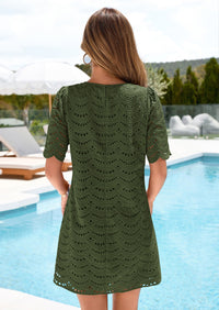 PRETTYGARDEN Women's Summer Casual Short Dresses Embroidered Lace Short Sleeve Boho Mini Dress Beach Vacation Clothes PRETTYGARDEN