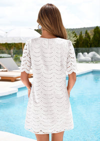 PRETTYGARDEN Women's Summer Casual Short Dresses Embroidered Lace Short Sleeve Boho Mini Dress Beach Vacation Clothes PRETTYGARDEN