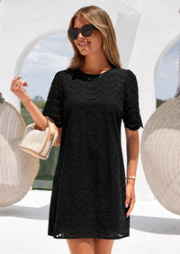 PRETTYGARDEN Women's Summer Casual Short Dresses Embroidered Lace Short Sleeve Boho Mini Dress Beach Vacation Clothes PRETTYGARDEN