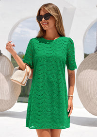 PRETTYGARDEN Women's Summer Casual Short Dresses Embroidered Lace Short Sleeve Boho Mini Dress Beach Vacation Clothes PRETTYGARDEN