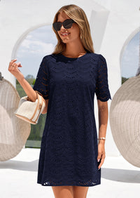 PRETTYGARDEN Women's Summer Casual Short Dresses Embroidered Lace Short Sleeve Boho Mini Dress Beach Vacation Clothes PRETTYGARDEN