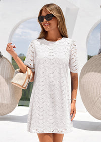 PRETTYGARDEN Women's Summer Casual Short Dresses Embroidered Lace Short Sleeve Boho Mini Dress Beach Vacation Clothes PRETTYGARDEN