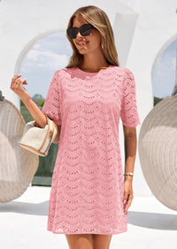 PRETTYGARDEN Women's Summer Casual Short Dresses Embroidered Lace Short Sleeve Boho Mini Dress Beach Vacation Clothes PRETTYGARDEN