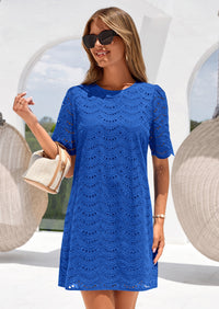 PRETTYGARDEN Women's Summer Casual Short Dresses Embroidered Lace Short Sleeve Boho Mini Dress Beach Vacation Clothes PRETTYGARDEN