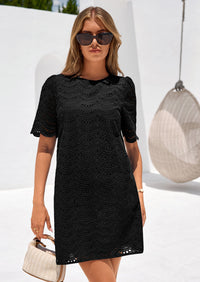 PRETTYGARDEN Women's Summer Casual Short Dresses Embroidered Lace Short Sleeve Boho Mini Dress Beach Vacation Clothes PRETTYGARDEN