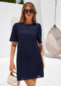 PRETTYGARDEN Women's Summer Casual Short Dresses Embroidered Lace Short Sleeve Boho Mini Dress Beach Vacation Clothes PRETTYGARDEN