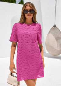 PRETTYGARDEN Women's Summer Casual Short Dresses Embroidered Lace Short Sleeve Boho Mini Dress Beach Vacation Clothes PRETTYGARDEN