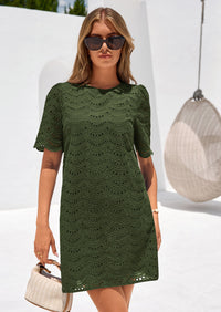 PRETTYGARDEN Women's Summer Casual Short Dresses Embroidered Lace Short Sleeve Boho Mini Dress Beach Vacation Clothes PRETTYGARDEN