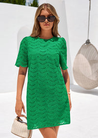 PRETTYGARDEN Women's Summer Casual Short Dresses Embroidered Lace Short Sleeve Boho Mini Dress Beach Vacation Clothes PRETTYGARDEN