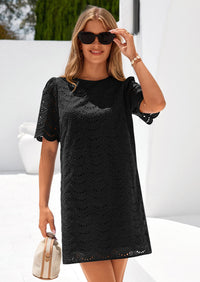 PRETTYGARDEN Women's Summer Casual Short Dresses Embroidered Lace Short Sleeve Boho Mini Dress Beach Vacation Clothes PRETTYGARDEN