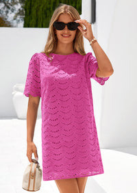 PRETTYGARDEN Women's Summer Casual Short Dresses Embroidered Lace Short Sleeve Boho Mini Dress Beach Vacation Clothes PRETTYGARDEN