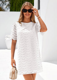 PRETTYGARDEN Women's Summer Casual Short Dresses Embroidered Lace Short Sleeve Boho Mini Dress Beach Vacation Clothes PRETTYGARDEN