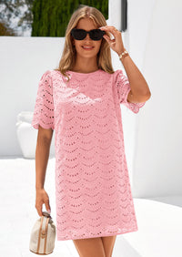 PRETTYGARDEN Women's Summer Casual Short Dresses Embroidered Lace Short Sleeve Boho Mini Dress Beach Vacation Clothes PRETTYGARDEN