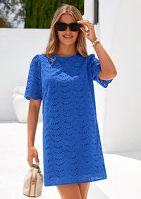 PRETTYGARDEN Women's Summer Casual Short Dresses Embroidered Lace Short Sleeve Boho Mini Dress Beach Vacation Clothes PRETTYGARDEN