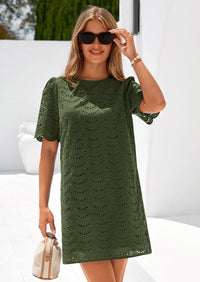 PRETTYGARDEN Women's Summer Casual Short Dresses Embroidered Lace Short Sleeve Boho Mini Dress Beach Vacation Clothes PRETTYGARDEN