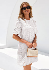 PRETTYGARDEN Women's Summer Casual Short Dresses Embroidered Lace Short Sleeve Boho Mini Dress Beach Vacation Clothes PRETTYGARDEN