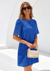 PRETTYGARDEN Women's Summer Casual Short Dresses Embroidered Lace Short Sleeve Boho Mini Dress Beach Vacation Clothes PRETTYGARDEN