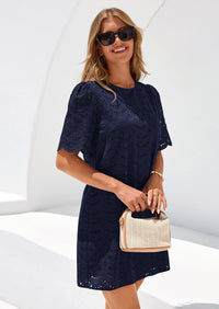 PRETTYGARDEN Women's Summer Casual Short Dresses Embroidered Lace Short Sleeve Boho Mini Dress Beach Vacation Clothes PRETTYGARDEN