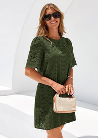 PRETTYGARDEN Women's Summer Casual Short Dresses Embroidered Lace Short Sleeve Boho Mini Dress Beach Vacation Clothes PRETTYGARDEN