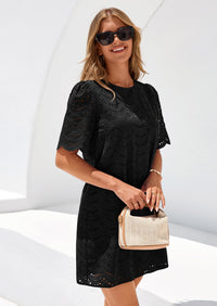 PRETTYGARDEN Women's Summer Casual Short Dresses Embroidered Lace Short Sleeve Boho Mini Dress Beach Vacation Clothes PRETTYGARDEN