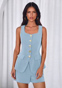 PRETTYGARDEN Womens 2 Piece Matching Sets Fashion Button Down Suit Vest Tops Shorts Set Spring Business Casual Outfits PRETTYGARDEN