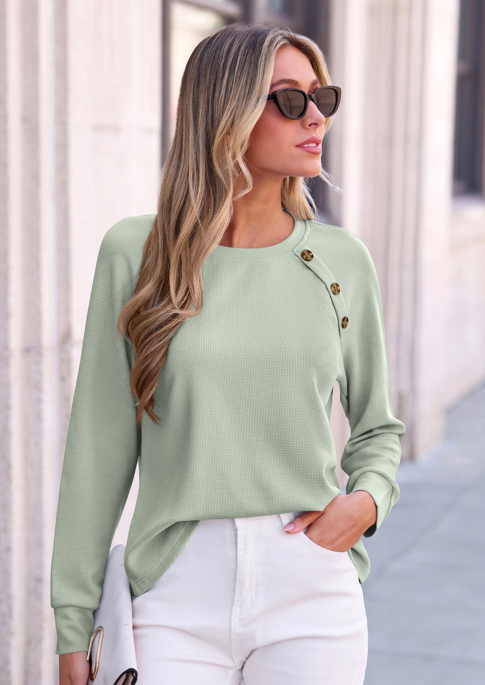 PRETTYGARDEN Long Sleeve Shirts for Women Waffle Knit Tops Fall Fashion Dressy Casual Loose Tunic Blouse Winter Clothing