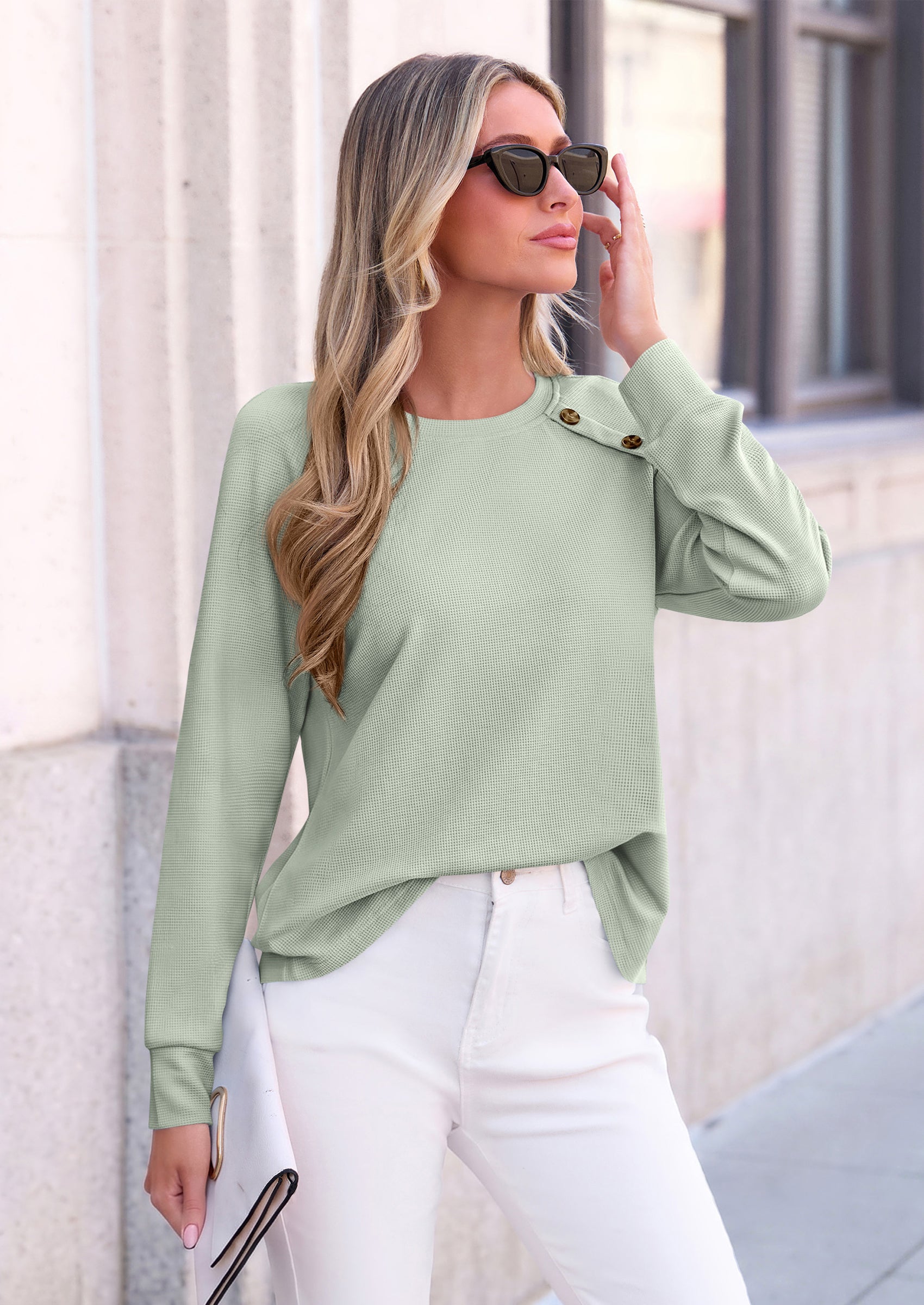 PRETTYGARDEN Long Sleeve Shirts for Women Waffle Knit Tops Fall Fashion Dressy Casual Loose Tunic Blouse Winter Clothing