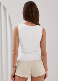 PRETTYGARDEN Tank Top for Women Summer Sleeveless Square Neck Double Lined Ruched Crop Tops Spring Going Out Y2k Clothes PRETTYGARDEN