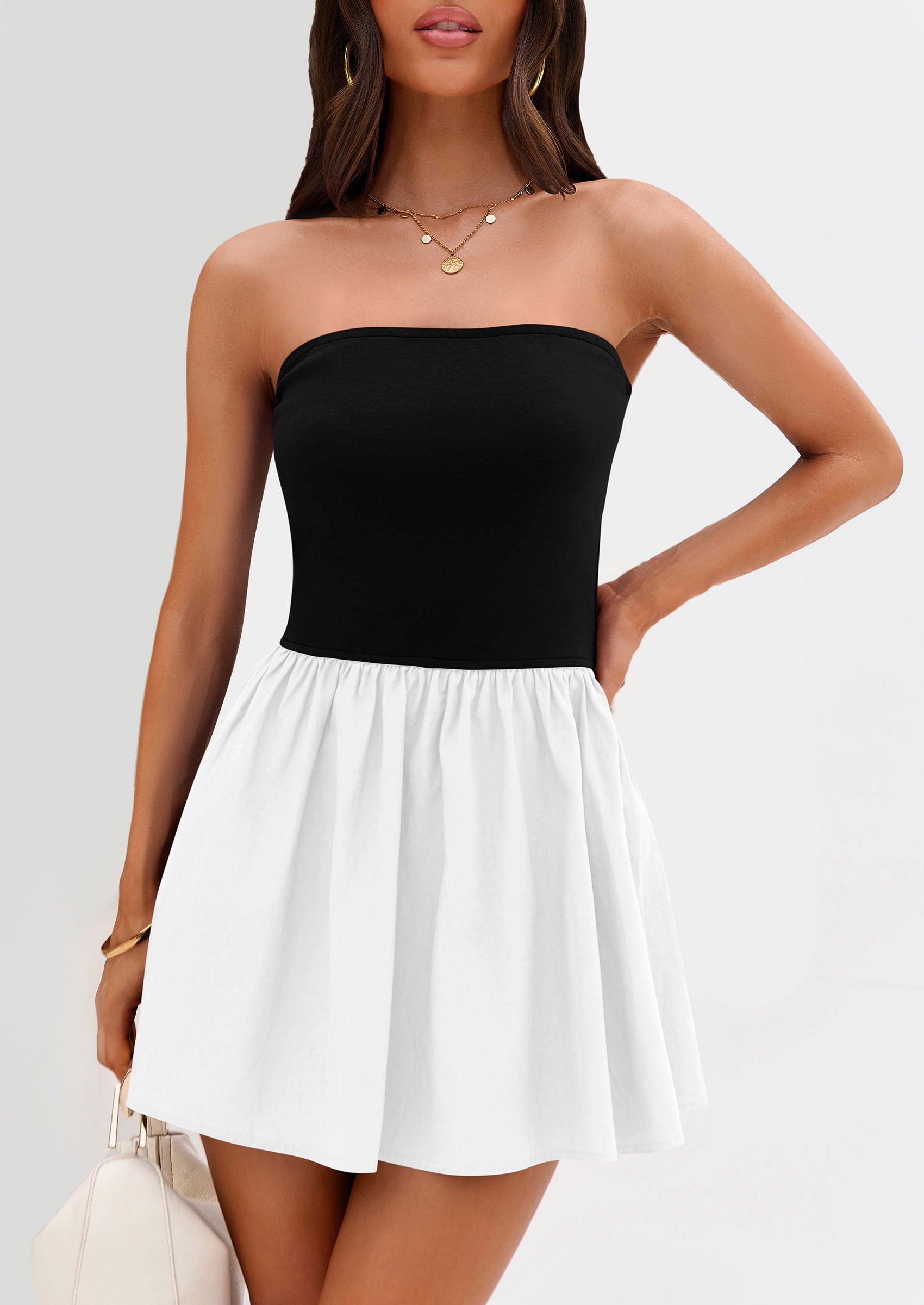 Strapless Casual Tube Top Ruffle A Line Patchwork Mini Dresses Mini Party Dresses