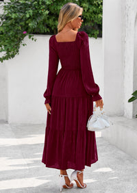 PRETTYGARDEN Fall Wedding Guest Dresses for Women Floral Long Sleeve Smocked Tiered Elegant Long Flowy Boho Dress