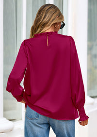 PRETTYGARDEN Blouses for Women Dressy Casual Fall Outfits Frill Neck Long Sleeve Shirts Satin Work Business Casual Tops