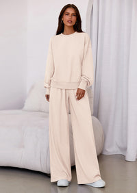 PRETTYGARDEN Womens 2 Piece Sets Long Sleeve Sweatshirt Wide Leg Pants Loose Matching Lounge Set Trendy Fall Outfits