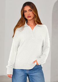 PRETTYGARDEN Womens Sweaters Quarter Zip Pullover Early Fall Fashion Long Sleeve V Neck Collared Knit Winter Jumper Tops