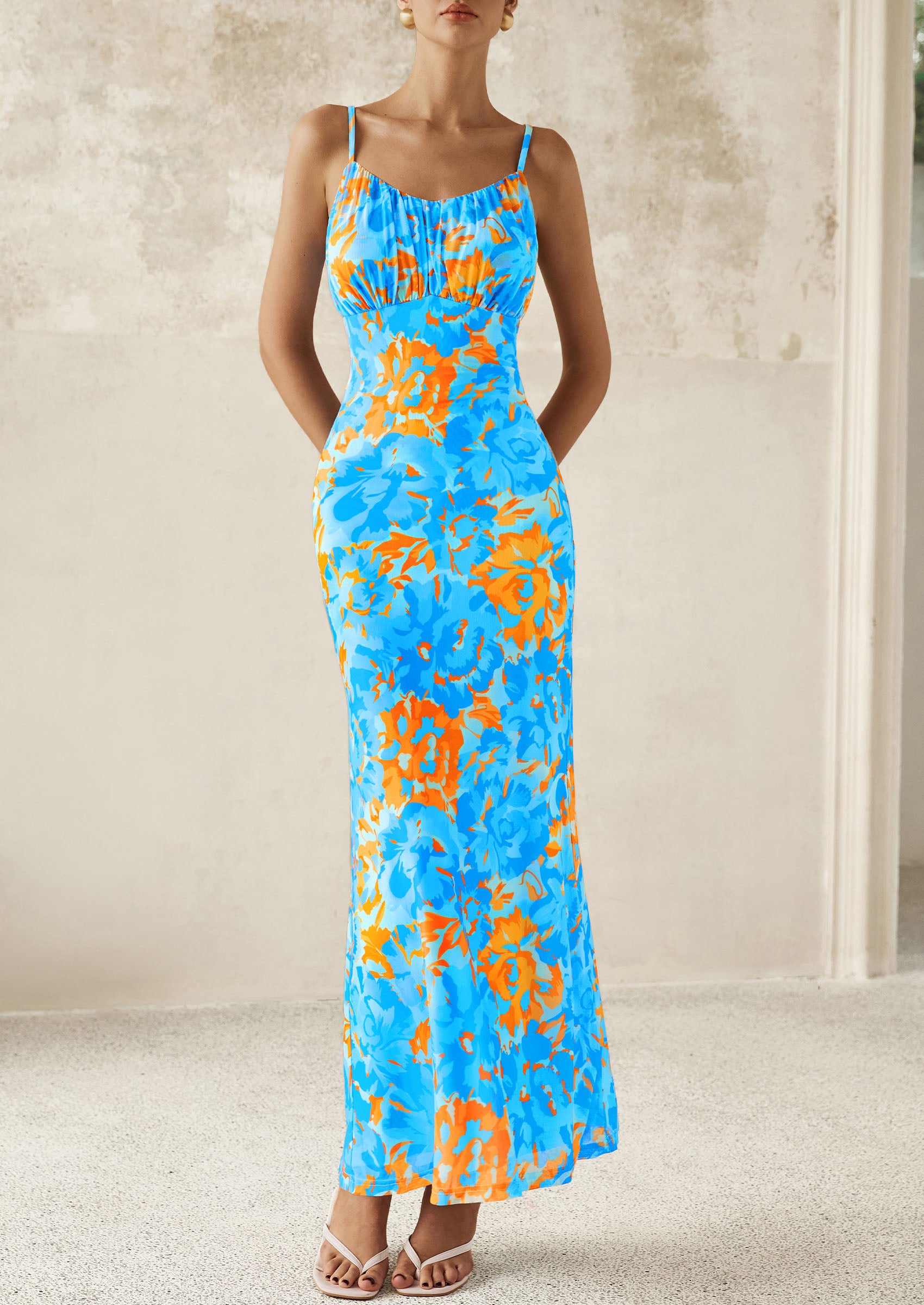 PRETTYGARDEN Women's Bodycon Maxi Dress Floral Sundress Sleeveless Spaghetti Strap Cocktail Party Dress