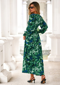 PRETTYGARDEN Women's Fall Boho Maxi Dress Floral Long Sleeve V Neck Flowy Belted Elegant Holiday Party Dresses