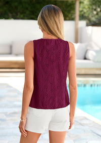 PRETTYGARDEN Women Summer Tie Front Eyelet Tank Tops Trendy Floral Vest Sleeveless V Neck Dressy Blouse Vacation Outfits
