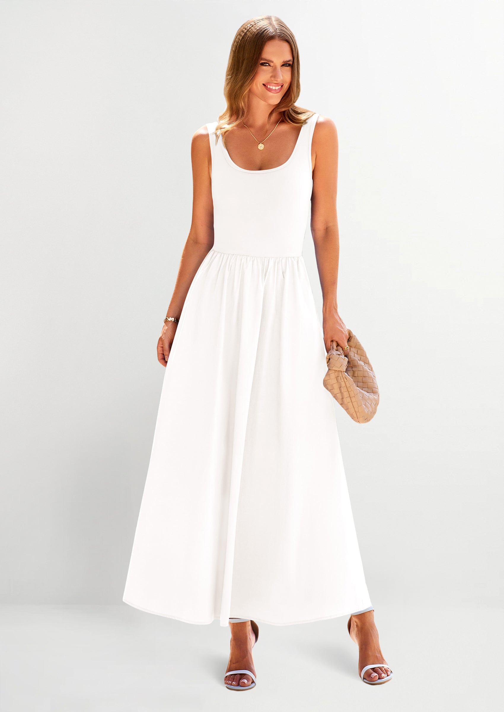 PRETTYGARDEN Womens Summer Casual Scoop Neck Sleeveless Long Dresses Tank Top Patchwork Aline Swing Maxi Dress with Pockets