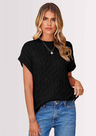 PRETTYGARDEN Women's Sweater Vest Summer Short Sleeve Tops Casual Crewneck Knit Oversized Pullover Trendy Spring Outfits