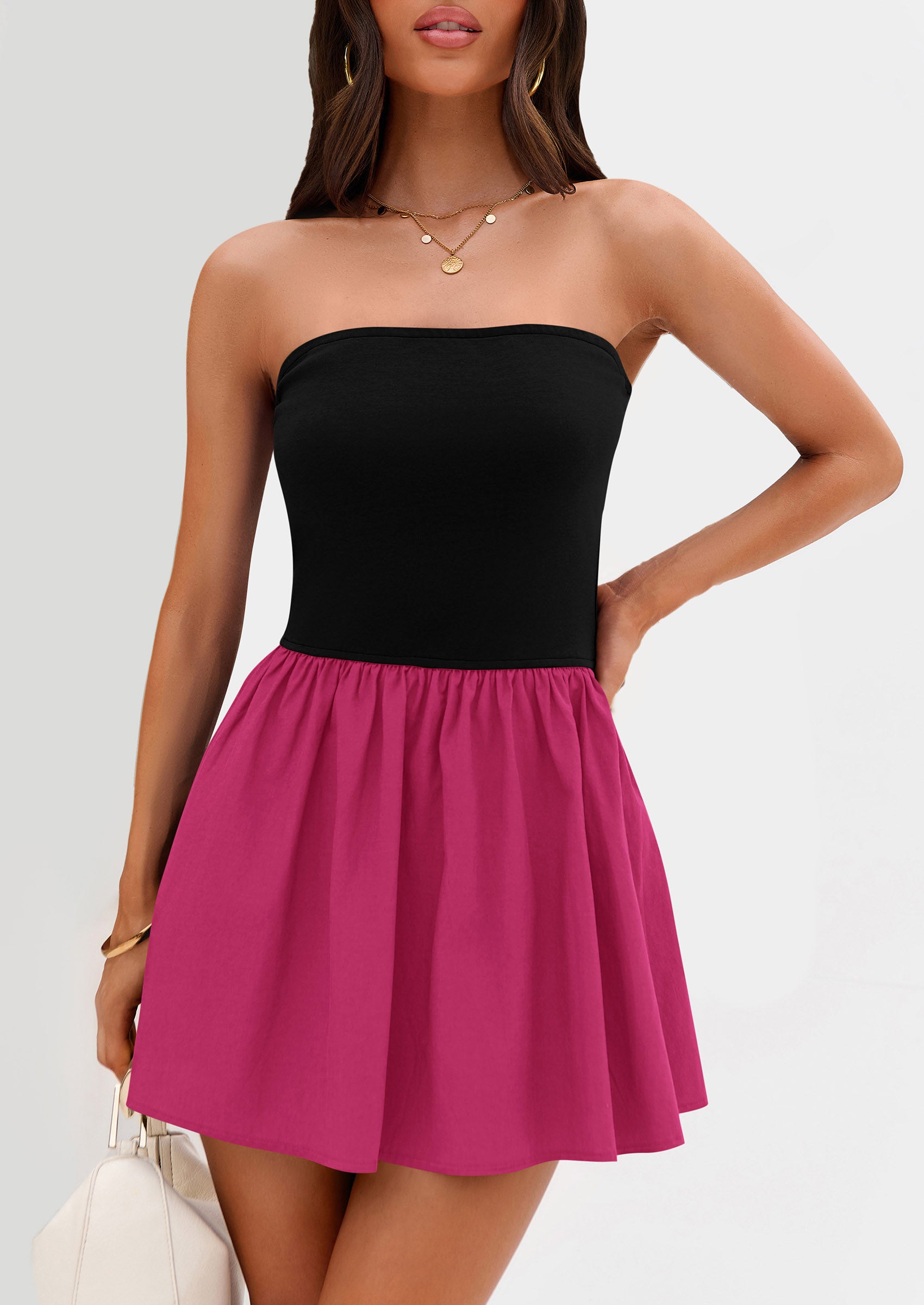 Strapless Casual Tube Top Ruffle A Line Patchwork Mini Dresses Mini Party Dresses