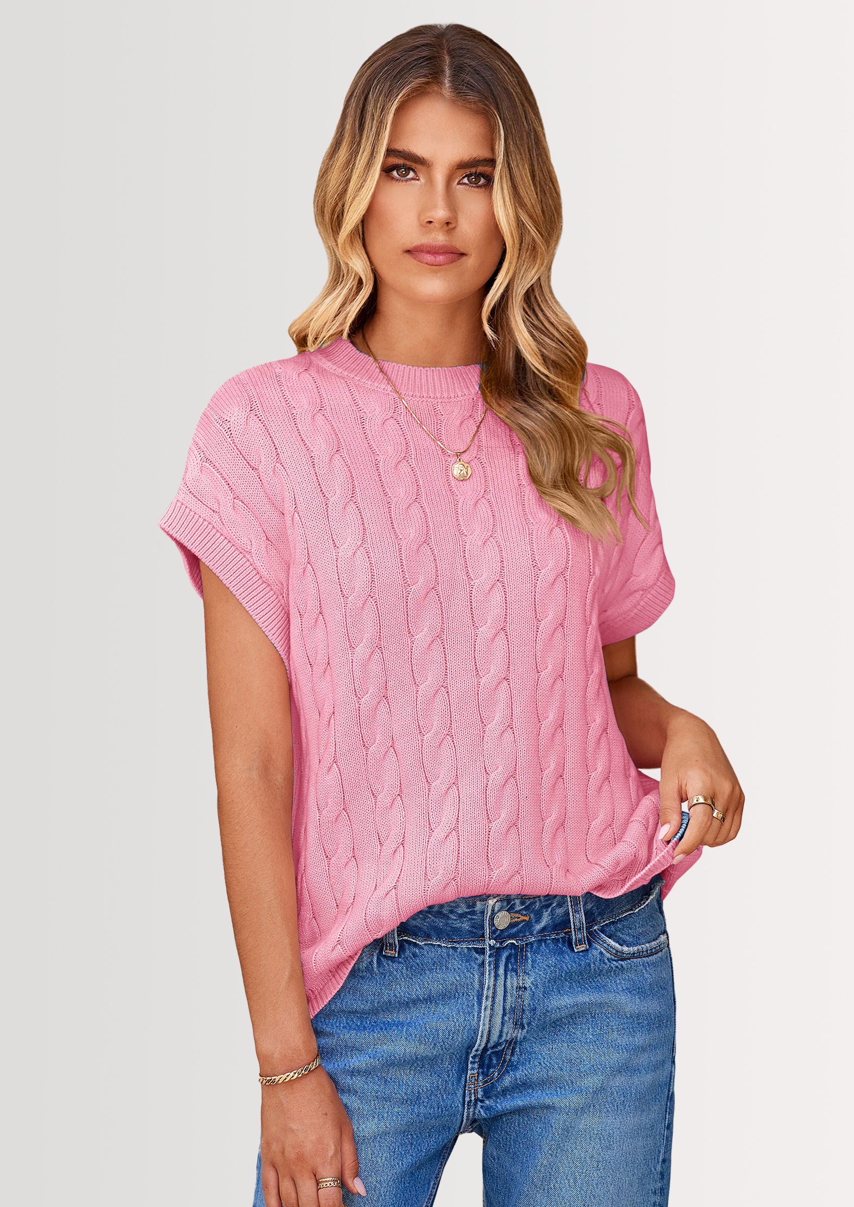 PRETTYGARDEN Women's Sweater Vest Summer Short Sleeve Tops Casual Crewneck Knit Oversized Pullover Trendy Spring Outfits