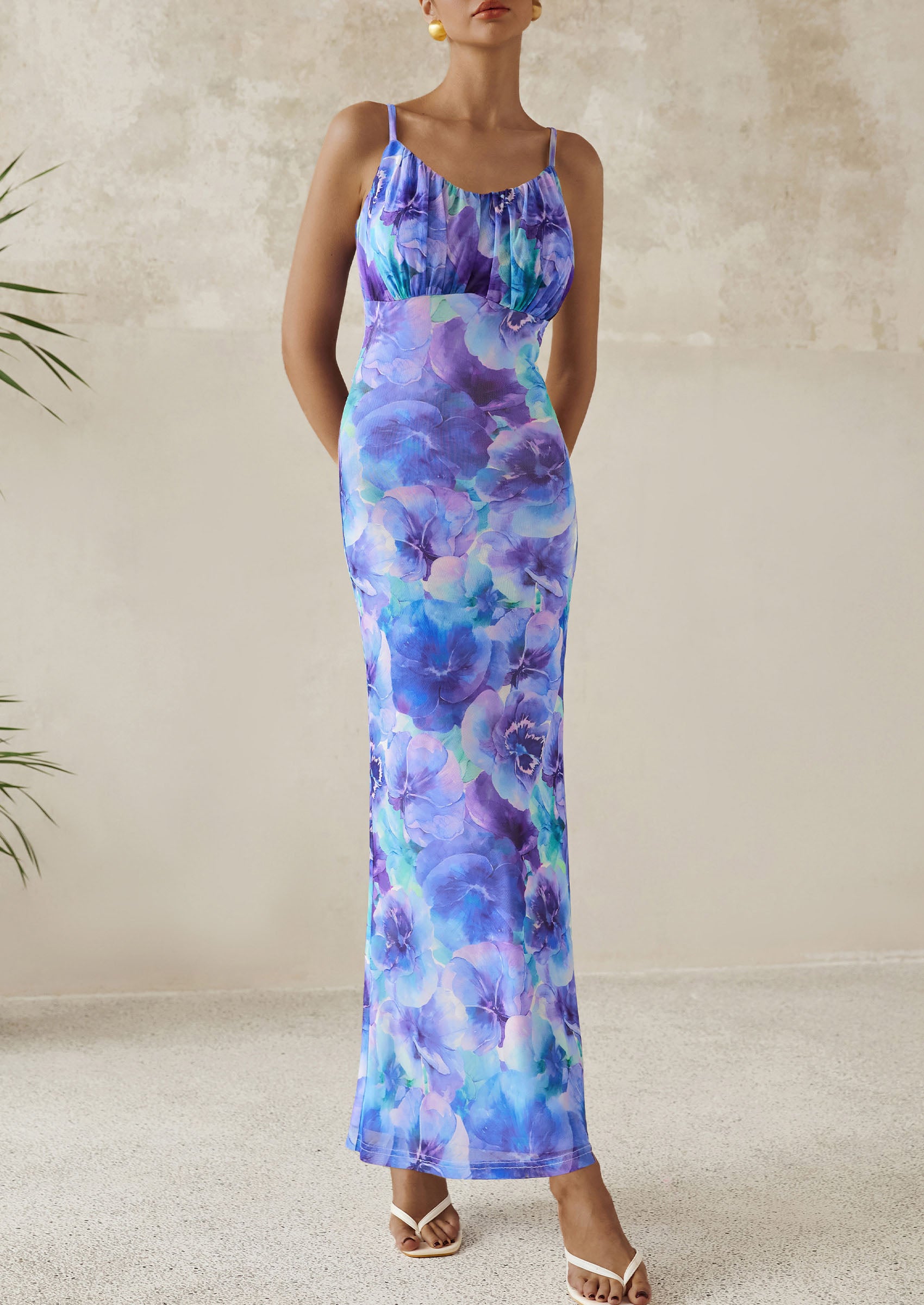 PRETTYGARDEN Women's Bodycon Maxi Dress Floral Sundress Sleeveless Spaghetti Strap Cocktail Party Dress