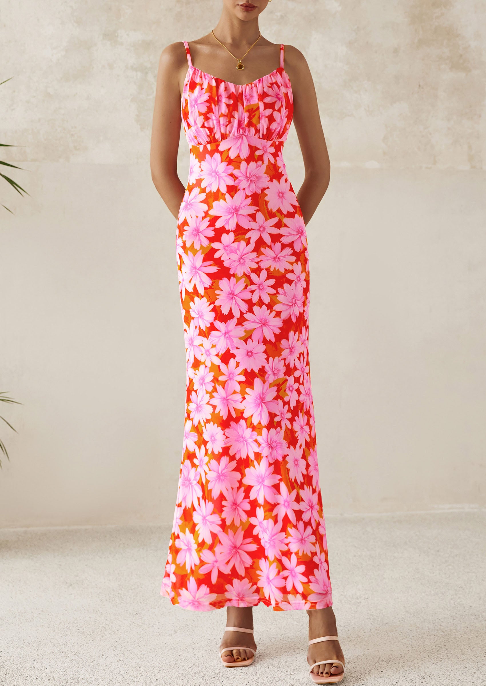 PRETTYGARDEN Women's Bodycon Maxi Dress Floral Sundress Sleeveless Spaghetti Strap Cocktail Party Dress