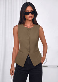 PRETTYGARDEN Womens Vests Top Trendy 2026 Spring Sleeveless Blazer Suit Summer Business Casual Work Button Down Waistcoat PRETTYGARDEN