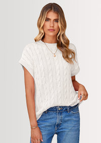 PRETTYGARDEN Women's Sweater Vest Summer Short Sleeve Tops Casual Crewneck Knit Oversized Pullover Trendy Spring Outfits