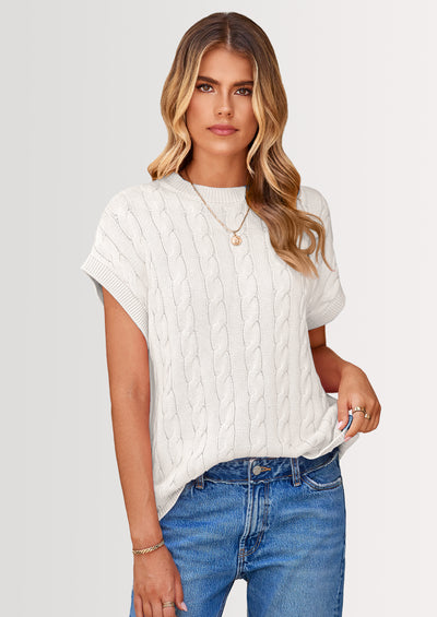 PRETTYGARDEN Women's Sweater Vest Summer Short Sleeve Tops Casual Crewneck Knit Oversized Pullover Trendy Spring Outfits