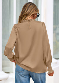 PRETTYGARDEN Blouses for Women Dressy Casual Fall Outfits Frill Neck Long Sleeve Shirts Satin Work Business Casual Tops