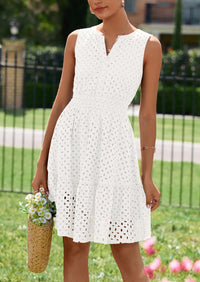 PRETTYGARDEN Women's Summer Dresses Sleeveless V Neck Eyelet Hollow Out Swing A Line Beach Vacation Sun Dress