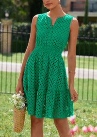 PRETTYGARDEN Women's Summer Dresses Sleeveless V Neck Eyelet Hollow Out Swing A Line Beach Vacation Sun Dress